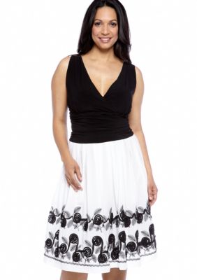 SL Fashions Plus Size Sleeveless Dress with Embroidered Skirt