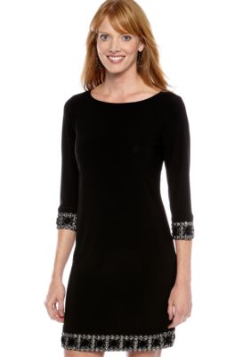 Tiana B Simple Shift with Embellished Cuffs and Hem
