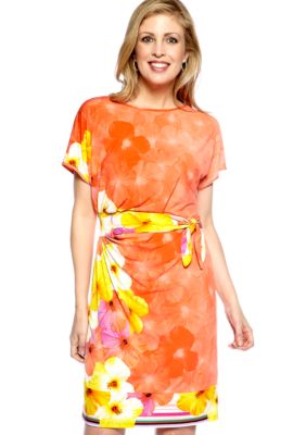 Tiana B Dolman-Sleeved Placed Print Shift Dress