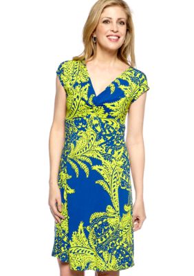 Tiana B Cap-Sleeved Paisley print Jersey Dress