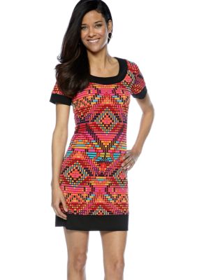Tiana B Petite Short-Sleeved Geometric Printed Dress
