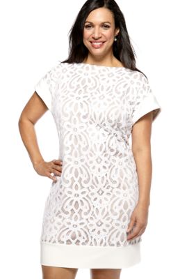 Tiana B Plus Size Cuffed Cap-Sleeved Lace Dress