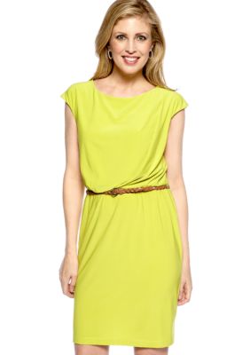 Tiana B Cap-Sleeved Belted Dress