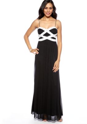 Blondie Nights Spaghetti Strap Sheer Matte Jersey Beaded Gown