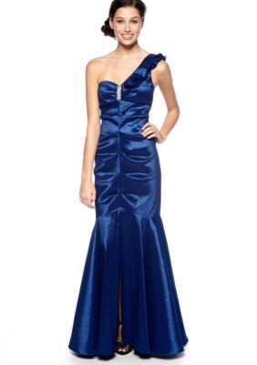 Blondie Nights One Shoulder Ruffle Taffeta Gown