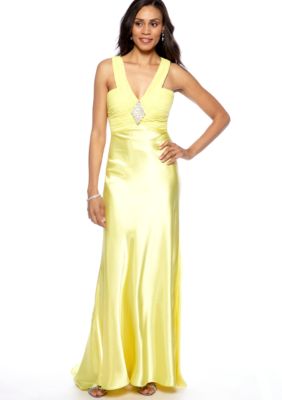 Morgan Halter Gown with Rhinestone Brooch and Back Train