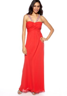 Morgan Chiffon Halter Gown with Stone Detail Straps