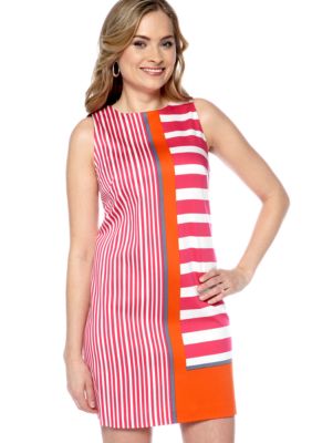 London Times Sleeveless Stripe Shift Dress