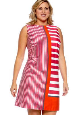 London Times Plus Size Sleeveless Stripe Shift Dress