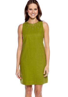 New Directions Plus Size Sleeveless Shift Dress with Embellished Neckline