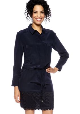 Suzi CHIN - maggy boutique Long-Sleeved Laser Cut Border Shirt Dress