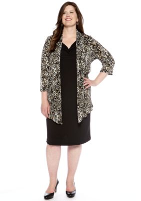 Connected Apparel Plus Size Three-Quarter Sleeved Mock Jacket Dress