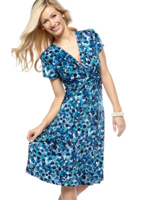 Connected Apparel Petite Ditsy Print Dress