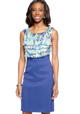 Connected Apparel Petite Sleeveless Ruffle Bodice Sheath Dress