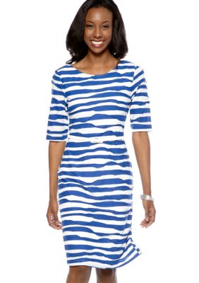 Connected Apparel Elbow Sleeved Stripe Shift Dress