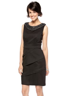 Connected Apparel Sleeveless Dress with Beaded Neckline