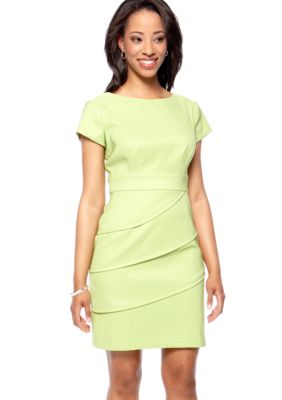 Connected Apparel Petite Short-Sleeved Tiered Skirt Sheath Dress