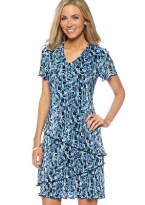 Connected Apparel Short-Sleeved Pleated Tier Dress