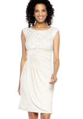 Connected Apparel Petite Sleeveless Lace Bodice with Sequins Dress