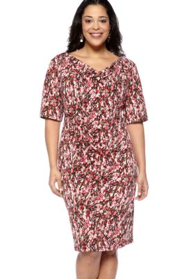 Connected Apparel Plus Size Elbow Sleeved Drape Neck Dress