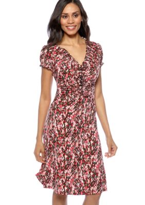 Connected Apparel Petite Ruched Neck Dress