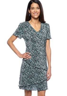 Connected Apparel Petite Short-Sleeved Tiered Dress