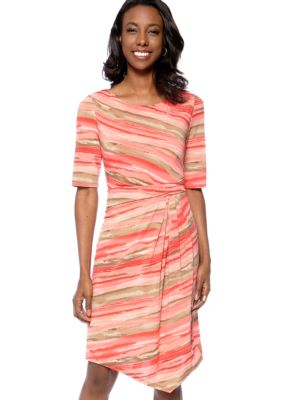 Connected Apparel Elbow Sleeve Stripe Dress