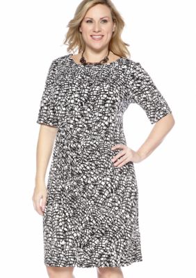 Connected Apparel Plus Size Elbow-Sleeved Matte Jersey Dress