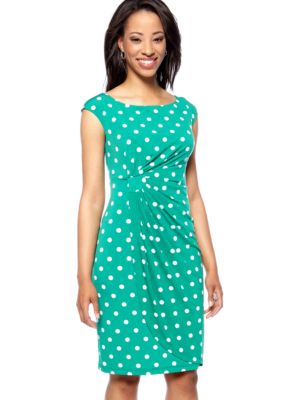 Connected Apparel Petite Sleeveless Polka Dot Drape Dress