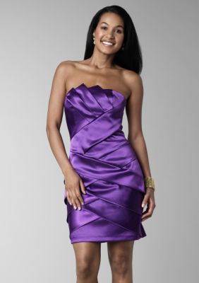 Jessica McClintock Strapless Pleated Satin Sheath Dress