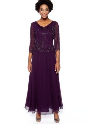 JKARA Three-Quarter Sleeved Mock Two Piece Beaded Gown