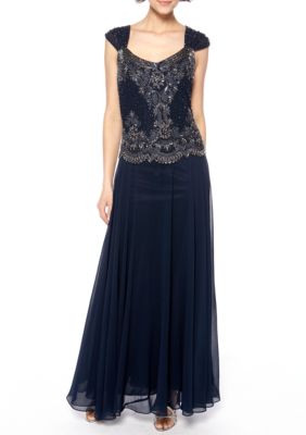 JKARA Sleeveless Gown with Beaded Bodice