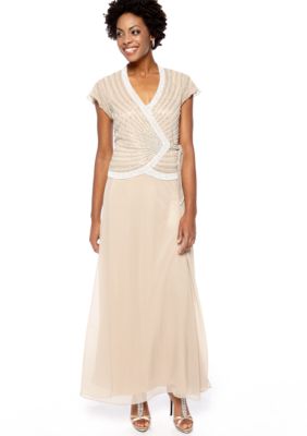 JKARA Flutter Sleeved Beaded Gown