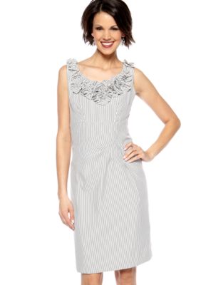 Jessica Howard Sleeveless Stripe Dress with Applique Neckline