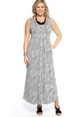 Lennie for Nina Leonard Plus Size Sleeveless Printed Maxi with Necklace