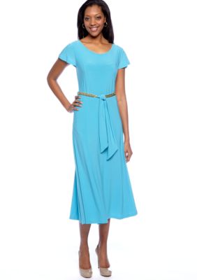 Lennie for Nina Leonard Cap-Sleeved Belted Dress