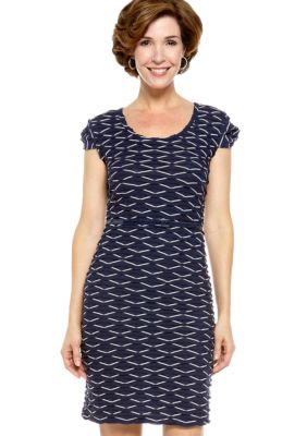 Lennie for Nina Leonard Cap-Sleeved Stripe Belted Shift Dress