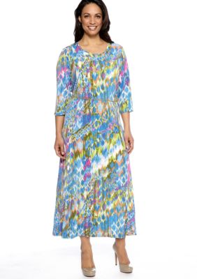 Lennie for Nina Leonard Plus Size Three-Quarter Sleeved Printed Dress