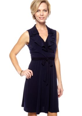 Sandra Darren Sleeveless Ruffle Neckline Dress