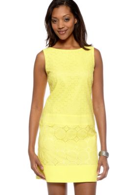 Sandra Darren Sleeveless Drop Waist Eyelet Shift Dress