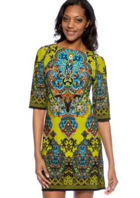 Sandra Darren Elbow-Sleeved Printed Shift Dress