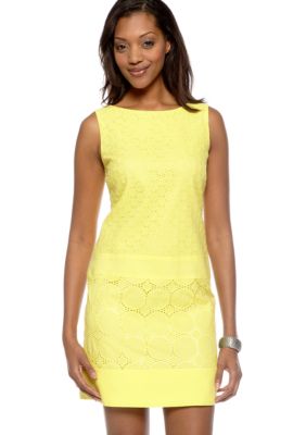 Sandra Darren Petite Sleeveless Drop Waist Eyelet Shift Dress