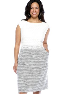 Studio 1 Plus Size Lace and Tweed Dress
