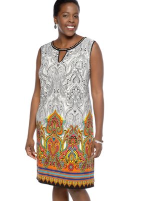 Sandra Darren Plus Size Sleeveless Paisley Printed Shift Dress