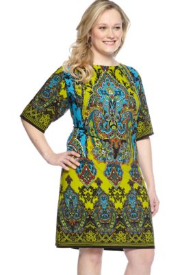 Sandra Darren Plus Size Elbow-Sleeved Printed Shift Dress