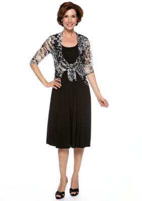 Perceptions Two Piece Dress with Tie Front Lace Jacket