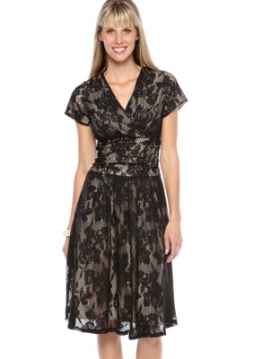 Perceptions Cap Sleeved Lace Overlay Dress