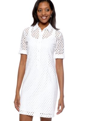 Chelsea Suite Three-Quarter Sleeved Eyelet Shirt Dress