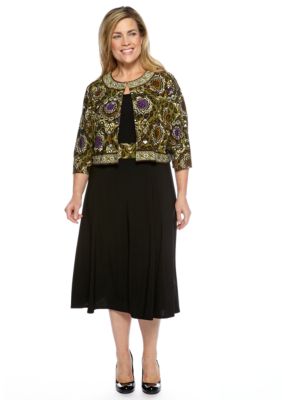 Perceptions Plus Size Two Piece Printed Jacket Dress