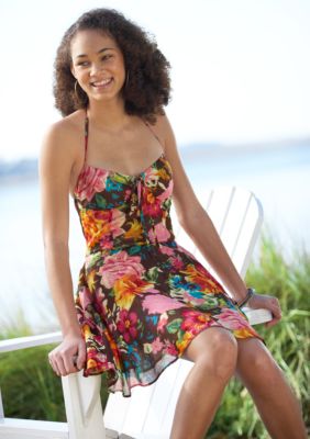 Fire Floral Tie Neck Halter Dress